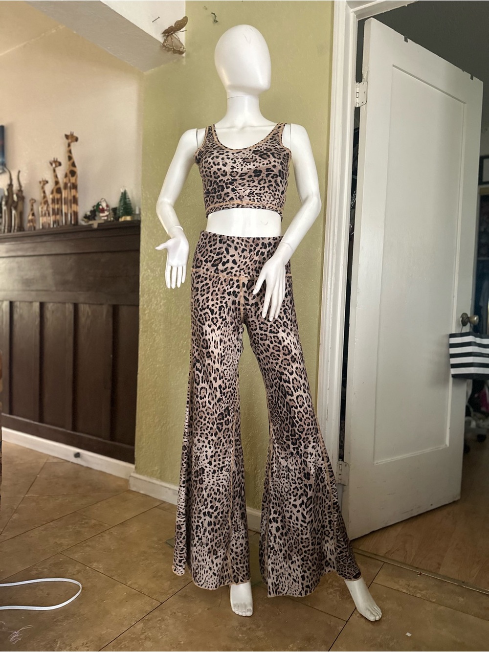 Leopard Print Wide Leg Pants — Brown Animal Print 4 ways stretch fabric 34inseam
